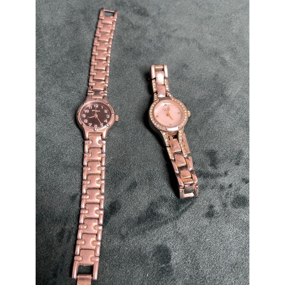 Vintage Womens Watch Lot Platini Black Dial & Luxe Diamond Rhinestone Untested
